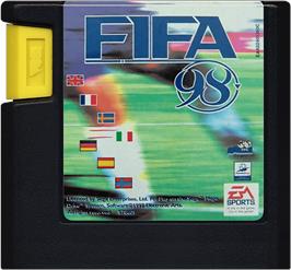 Cartridge artwork for FIFA 98: Road to World Cup on the Sega Genesis.