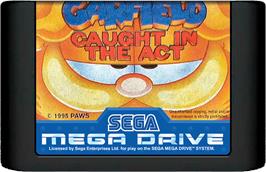 Cartridge artwork for Garfield: Caught in the Act on the Sega Genesis.