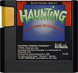 Cartridge artwork for Haunting Starring Polterguy on the Sega Genesis.