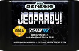 Cartridge artwork for Jeopardy on the Sega Genesis.