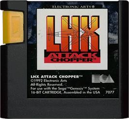 Cartridge artwork for LHX: Attack Chopper on the Sega Genesis.