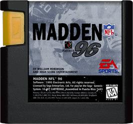 Cartridge artwork for Madden NFL '96 on the Sega Genesis.