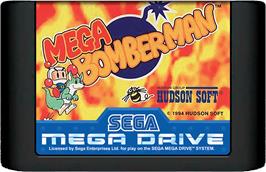 Cartridge artwork for Mega Bomberman on the Sega Genesis.