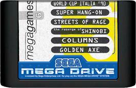 Cartridge artwork for Mega Games 6 Vol. 1 on the Sega Genesis.