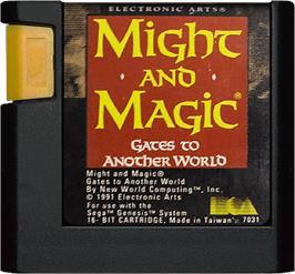 Cartridge artwork for Might and Magic 2: Gates to Another World on the Sega Genesis.