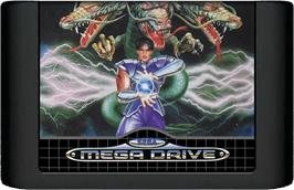 Cartridge artwork for Mystic Defender on the Sega Genesis.