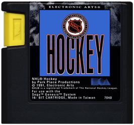 Cartridge artwork for NHL Hockey on the Sega Genesis.