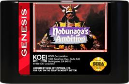 Cartridge artwork for Nobunaga's Ambition on the Sega Genesis.