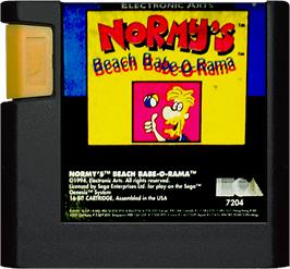 Cartridge artwork for Normy's Beach Babe-O-Rama on the Sega Genesis.