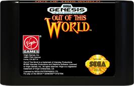 Cartridge artwork for Out of This World on the Sega Genesis.