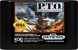 Cartridge artwork for P.T.O.: Pacific Theater of Operations on the Sega Genesis.