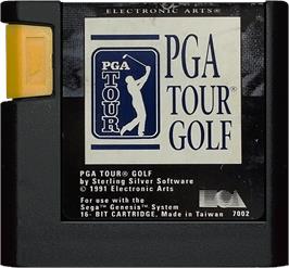 Cartridge artwork for PGA Tour Golf on the Sega Genesis.