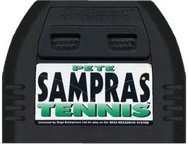 Cartridge artwork for Pete Sampras Tennis on the Sega Genesis.
