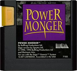 Cartridge artwork for Powermonger on the Sega Genesis.