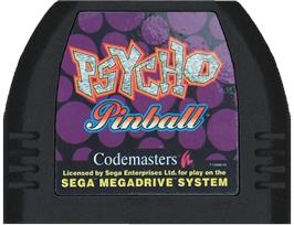 Cartridge artwork for Psycho Pinball on the Sega Genesis.