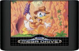 Cartridge artwork for QuackShot starring Donald Duck on the Sega Genesis.