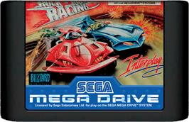 Cartridge artwork for Rock 'n Roll Racing on the Sega Genesis.