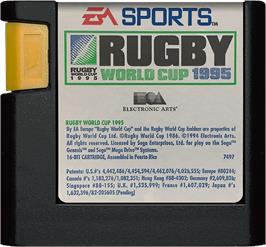 Cartridge artwork for Rugby World Cup 95 on the Sega Genesis.