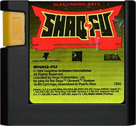 Cartridge artwork for Shaq Fu on the Sega Genesis.