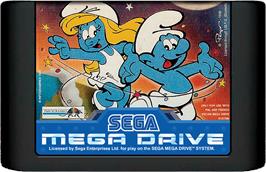 Cartridge artwork for Smurfs Travel the World, The on the Sega Genesis.