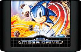 Cartridge artwork for Sonic Spinball on the Sega Genesis.