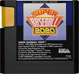 Cartridge artwork for Super Baseball 2020 on the Sega Genesis.