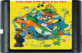 Cartridge artwork for Super Mario World on the Sega Genesis.