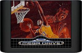Cartridge artwork for Super Real Basketball on the Sega Genesis.