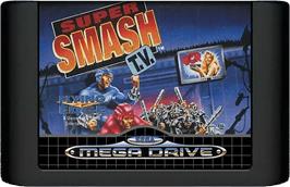 Cartridge artwork for Super Smash T.V. on the Sega Genesis.