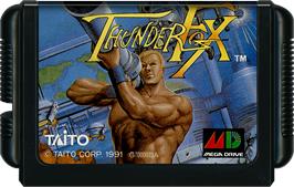 Cartridge artwork for Thunder Fox on the Sega Genesis.