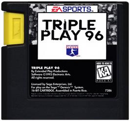 Cartridge artwork for Triple Play '96 on the Sega Genesis.