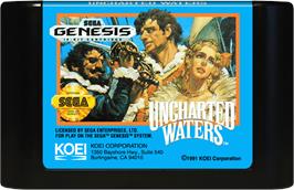 Cartridge artwork for Uncharted Waters on the Sega Genesis.