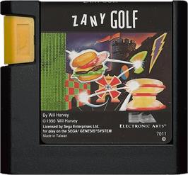 Cartridge artwork for Will Harvey's Zany Golf on the Sega Genesis.