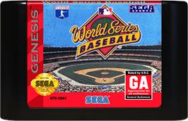 Cartridge artwork for World Series Baseball on the Sega Genesis.