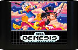 Cartridge artwork for World of Illusion starring Mickey Mouse and Donald Duck on the Sega Genesis.