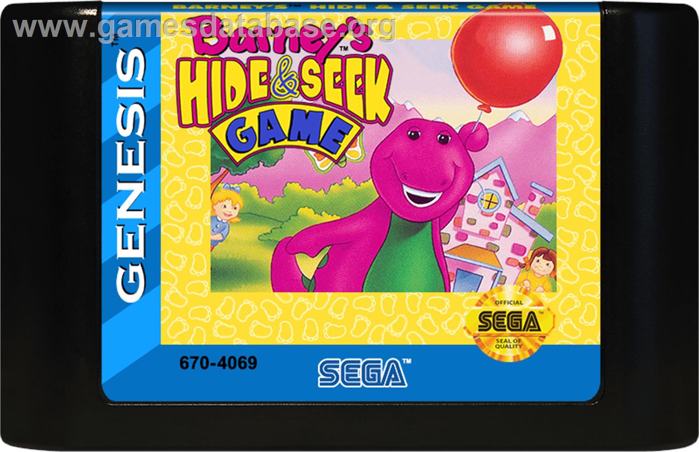 Barney's Hide and Seek Game - Sega Genesis - Artwork - Cartridge