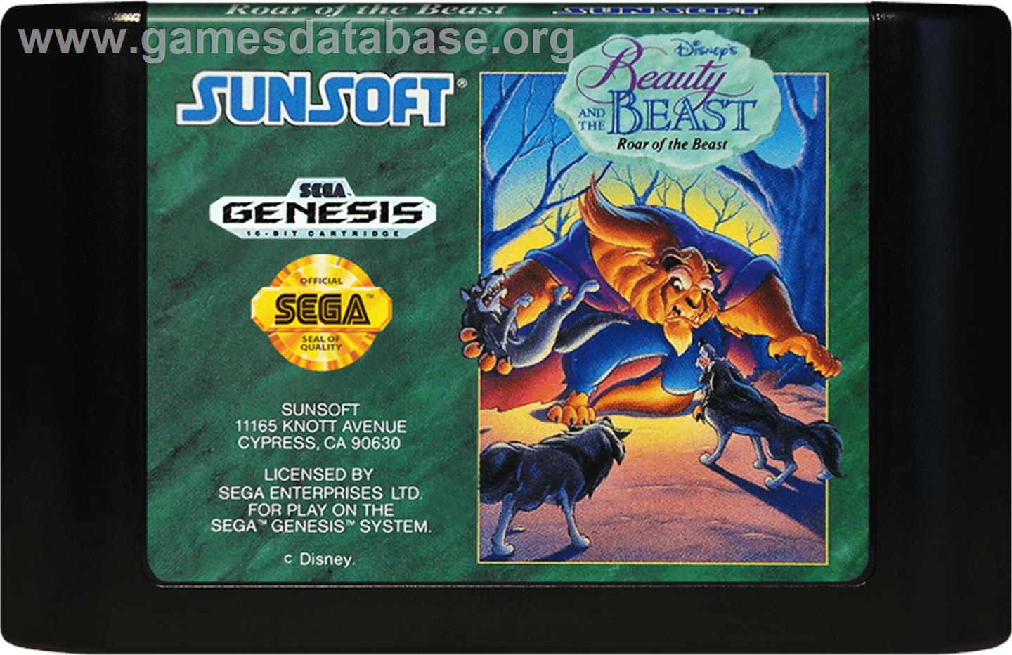 Beauty and the Beast: Roar of the Beast - Sega Genesis - Artwork - Cartridge