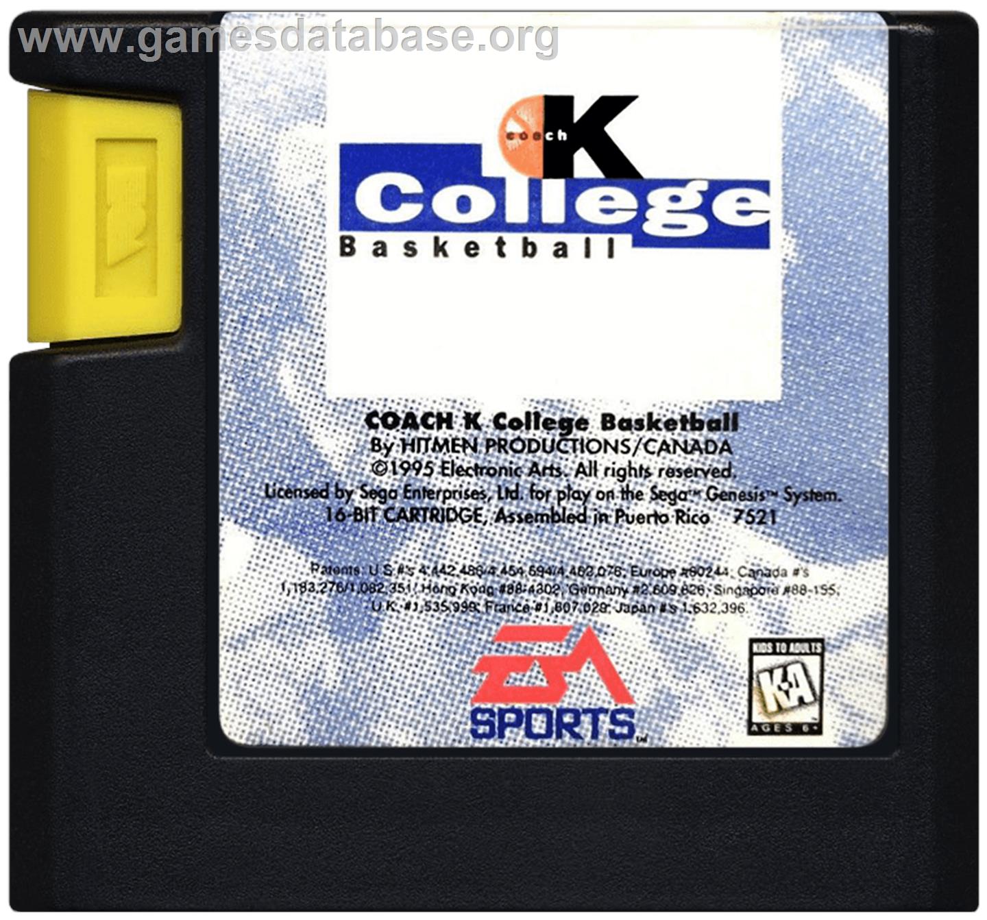 Coach K College Basketball - Sega Genesis - Artwork - Cartridge