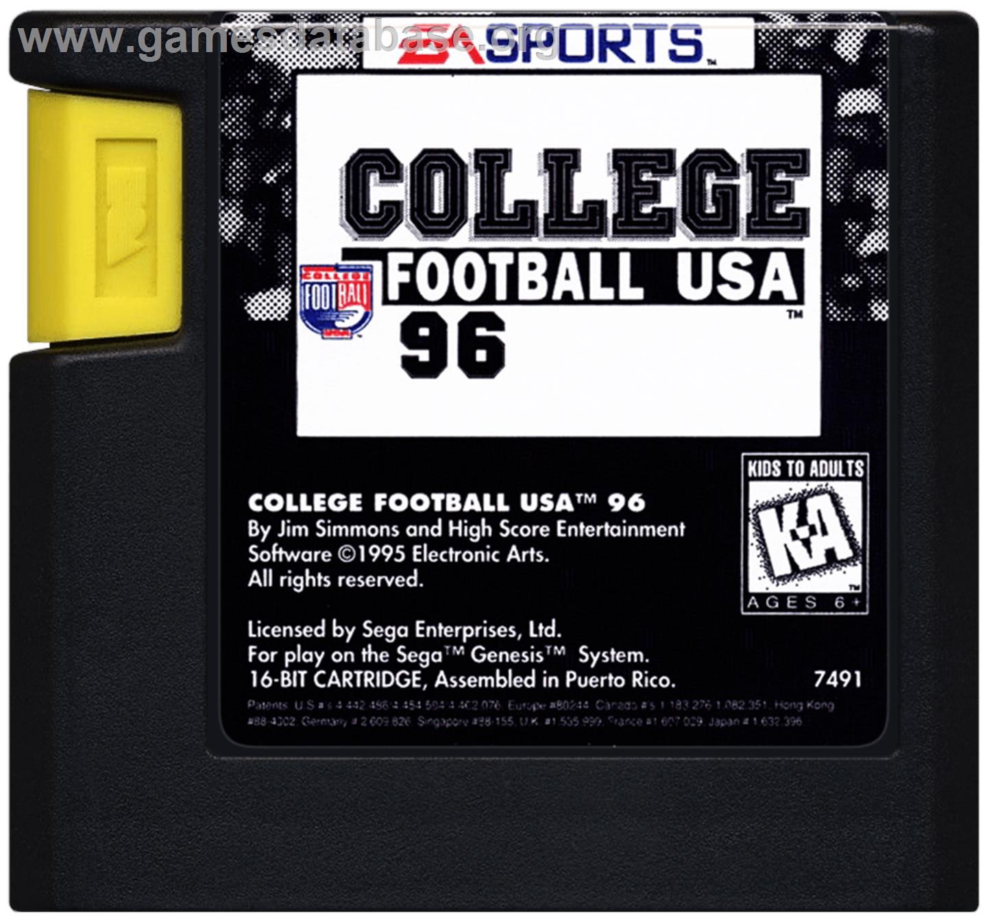 College Football USA 96 - Sega Genesis - Artwork - Cartridge