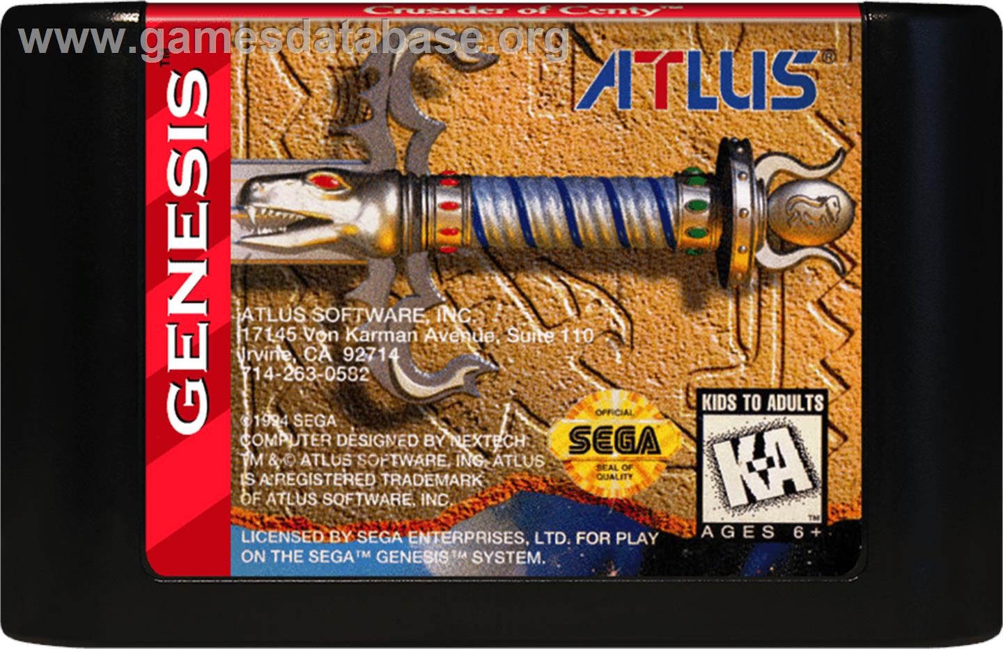 Crusader of Centy - Sega Genesis - Artwork - Cartridge