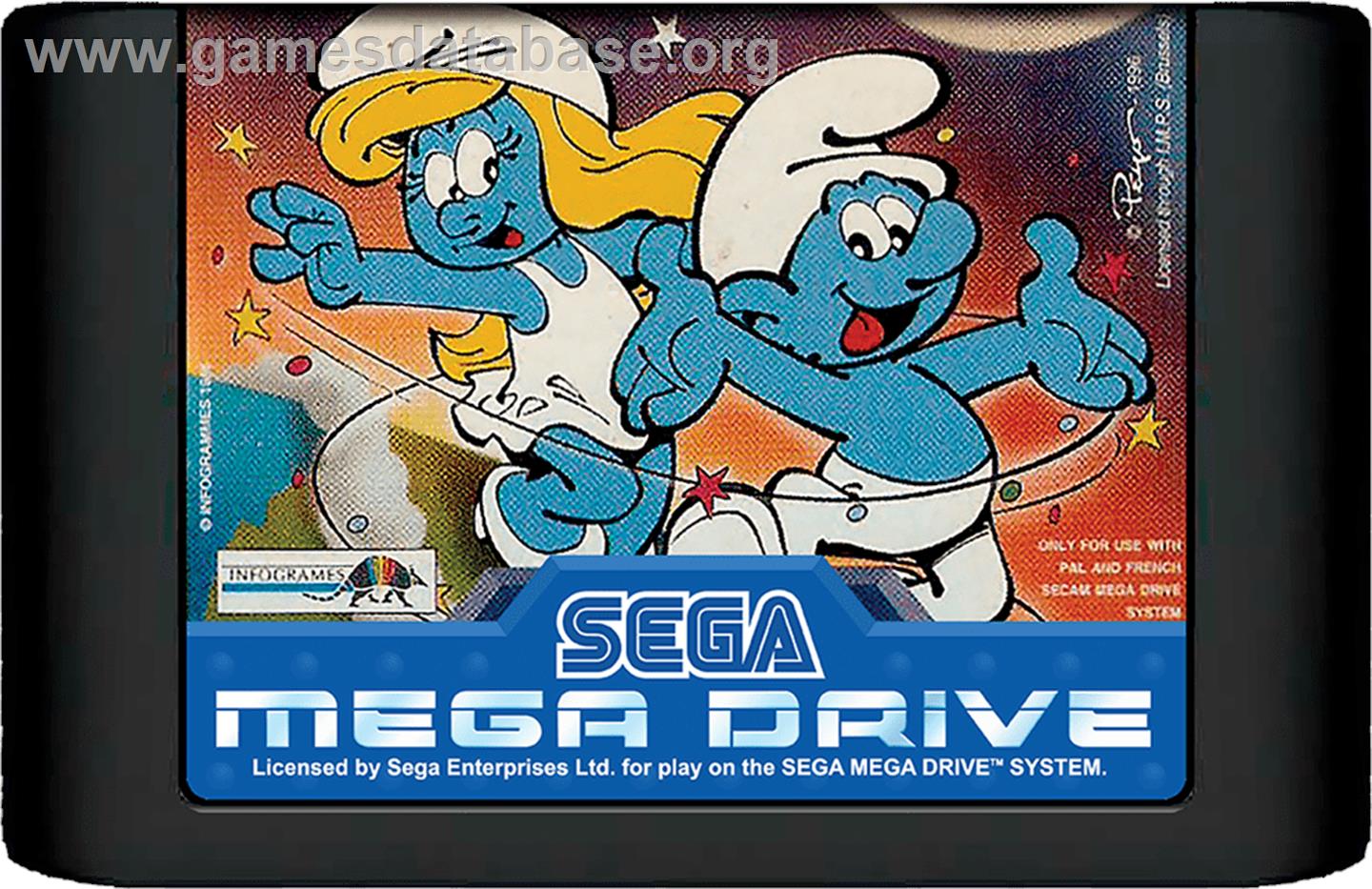 Smurfs Travel the World, The - Sega Genesis - Artwork - Cartridge