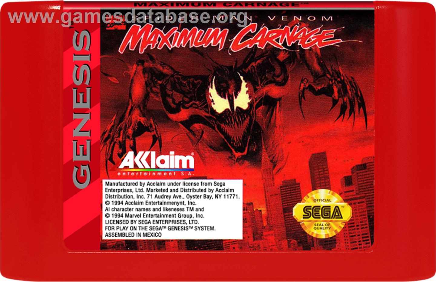 Spider-Man & Venom: Maximum Carnage - Sega Genesis - Artwork - Cartridge