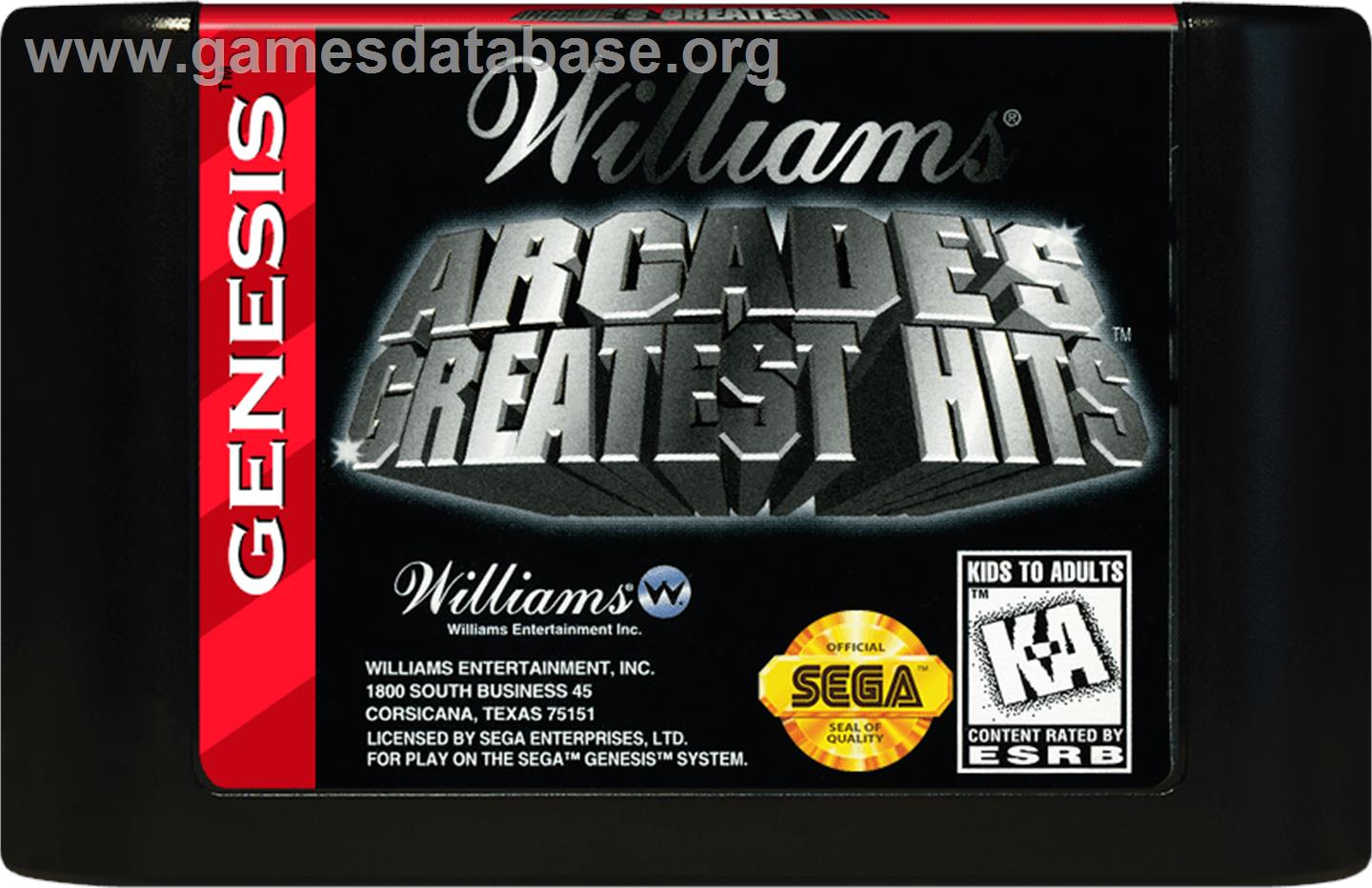 Williams Arcade's Greatest Hits - Sega Genesis - Artwork - Cartridge