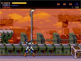 In game image of Alien Soldier on the Sega Genesis.