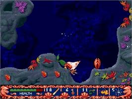 In game image of Ariel the Little Mermaid on the Sega Genesis.