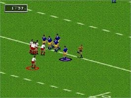 In game image of Australian Rugby League on the Sega Genesis.