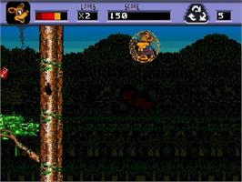 In game image of Awesome Possum Kicks Dr. Machino's Butt on the Sega Genesis.