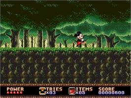 In game image of Castle of Illusion starring Mickey Mouse on the Sega Genesis.