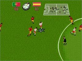In game image of Champions World Class Soccer on the Sega Genesis.