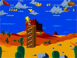In game image of Cheese Cat-Astrophe starring Speedy Gonzales on the Sega Genesis.